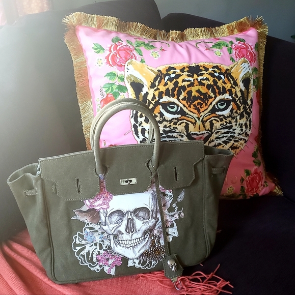 Army green, skull satchel, made in France - Picture 4 of 6